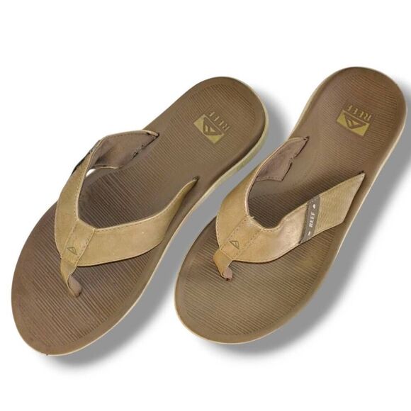 Reef Other - Reef Mens Sandals‎ Sz 13 Flip Flops Leather Rubber Tan Comfort Support Santa Ana